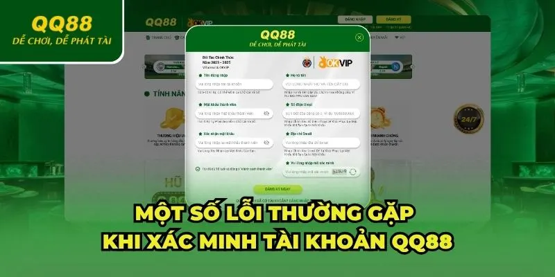 Một số lỗi có thể gặp phải khi xác minh tài khoản